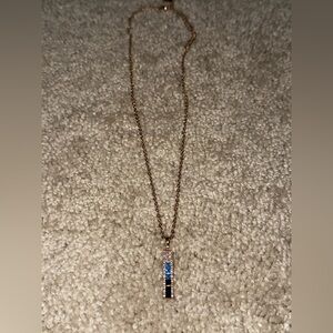Vince Camuto Gold & Blue Crystal Bar Necklace – Adjustable Chain – NWOT